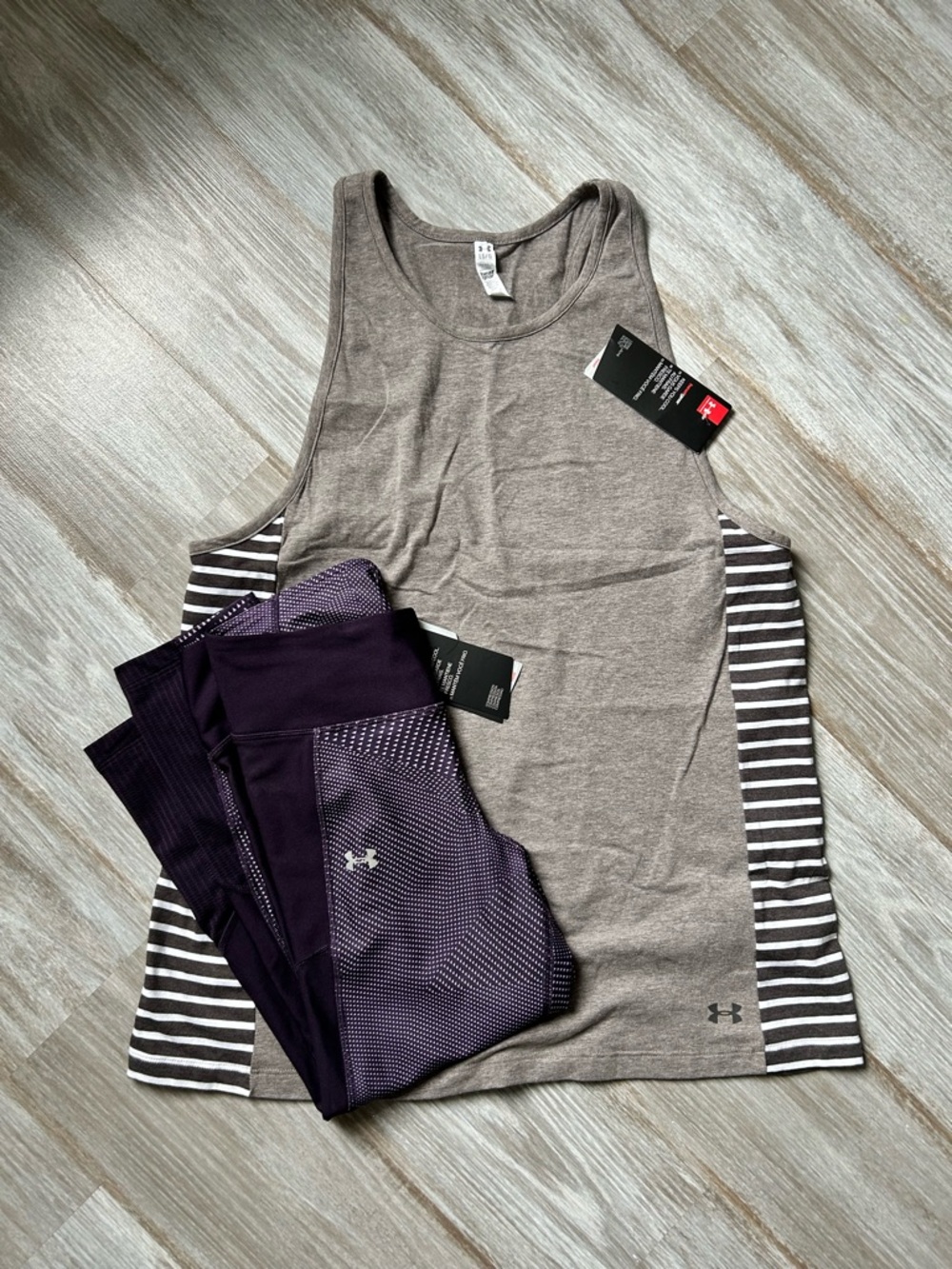 Under Armour Taupe Tank Top with Deep Purple Leggings Set